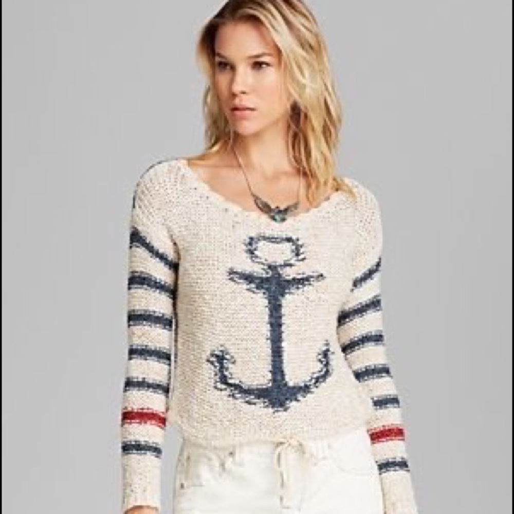 Free People Sailor’s Song Sweater Cropped w/Drawstring Waist Size  XSmall - Picture 12 of 14